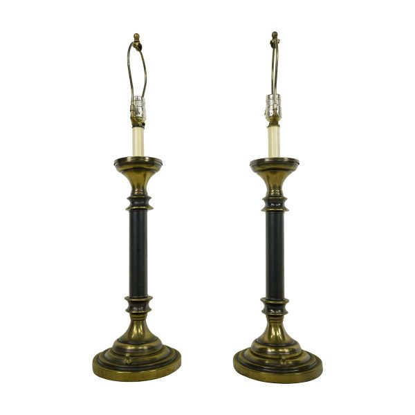 Table Lamps - Pair of Traditional Antique Brass & Black Finish Steel Table Lamps