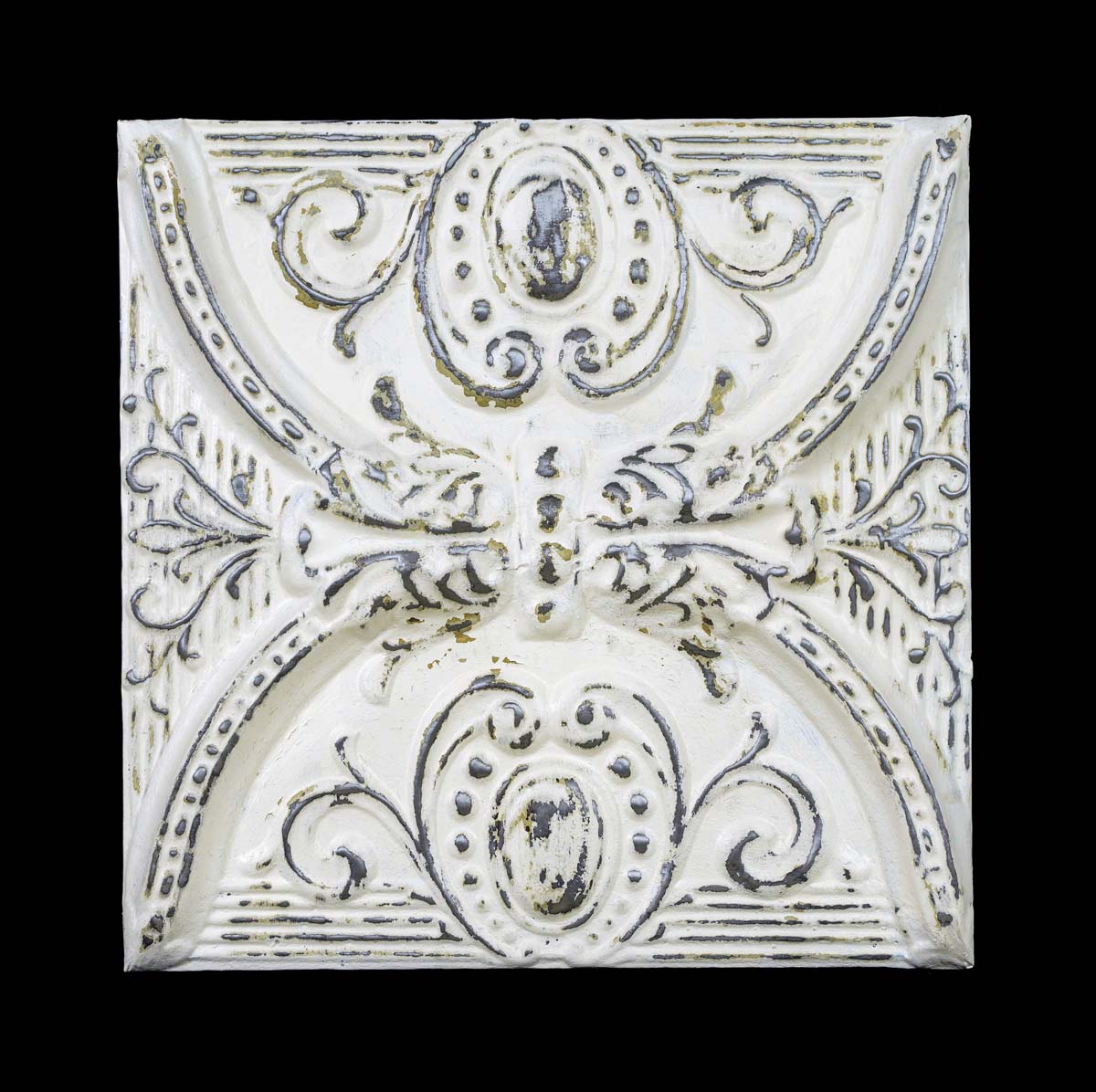 Handcrafted White 2 Fold Antique Tin Wall Panel