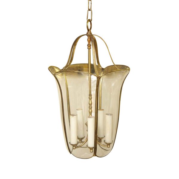 Up Lights - Antique Five Light Glass & Brass Lantern Pendant Light