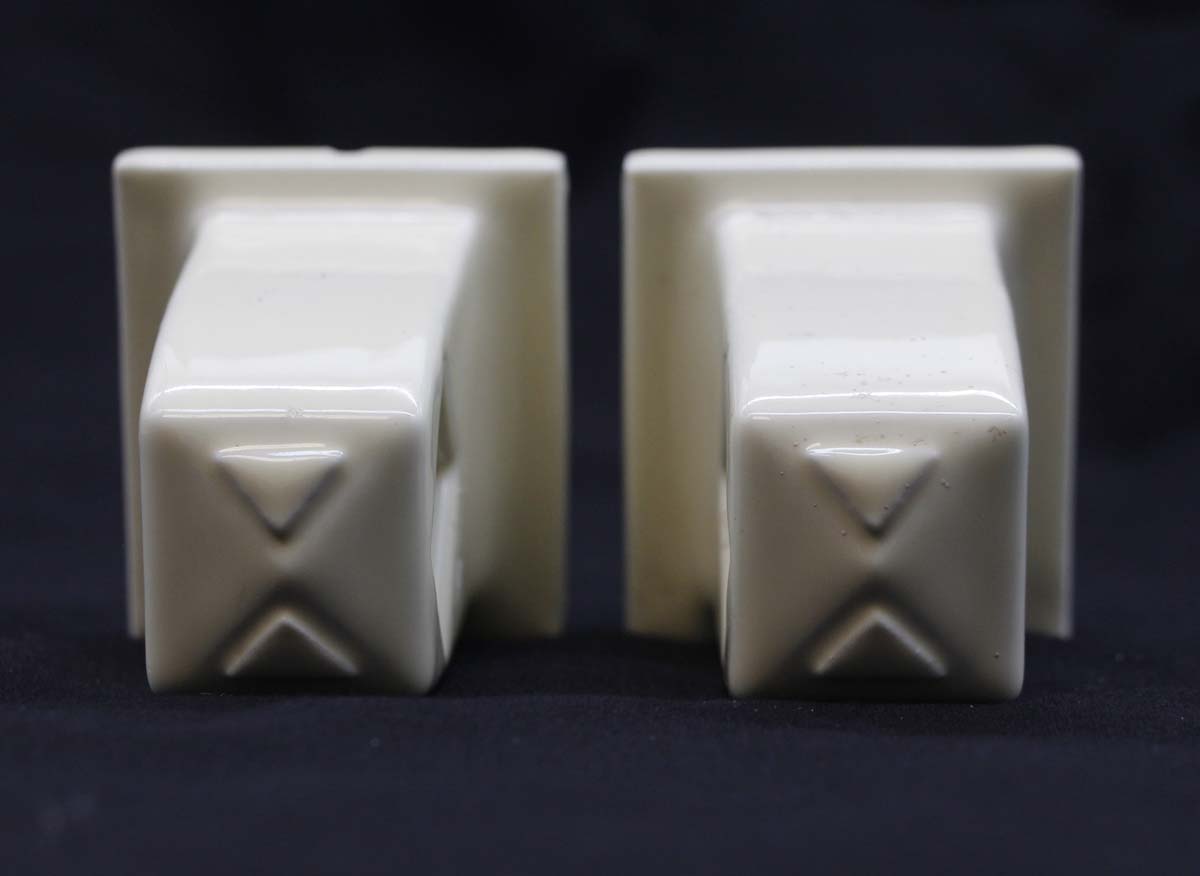 Pair of Vintage Art Deco White Ceramic Square Bar Towel Bar