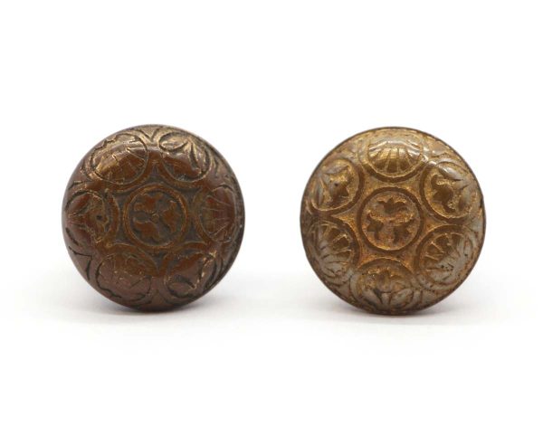 Cabinet & Furniture Knobs - Pair of Antique Aesthetic 0.875 in. Brass Round 6 Fold Cabinet Knobs