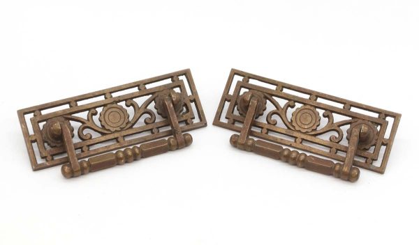 Cabinet & Furniture Pulls - Pair of Victorian Cut Out Floral Brass Drawer Pulls