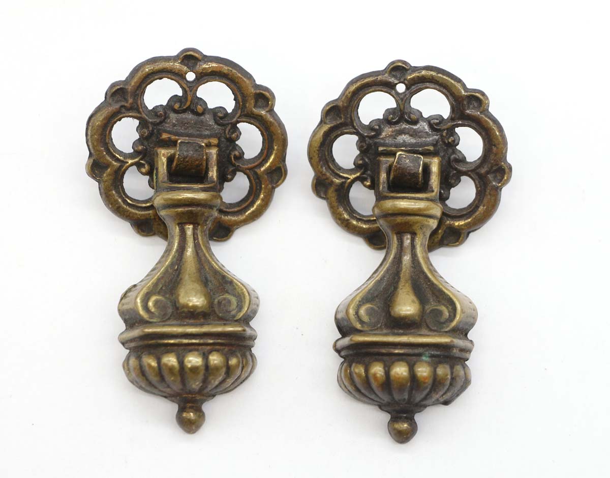 Pair of Victorian Dark Patina Brass Drop Drawer Pulls | Olde Good Things