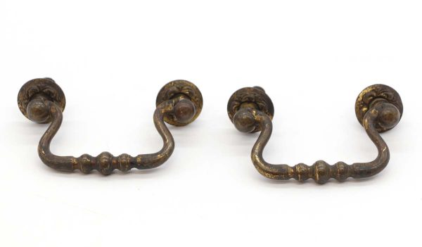 Cabinet & Furniture Pulls - Pair of Vintage Traditional 4 in. Brass Bail Drawer Pulls