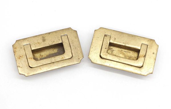 Cabinet & Furniture Pulls - Pair of Vintage Traditional Brushed Brass Recessed Trunk Drawer Pulls