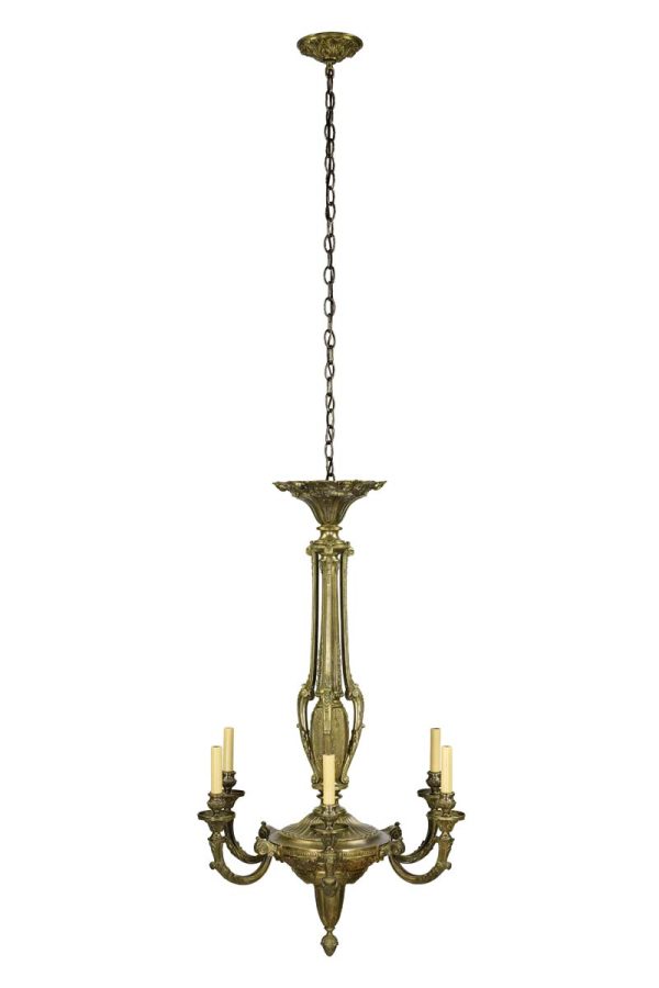 Chandeliers - Restored Antique French Bronze Ornate 6 Arm Chandelier