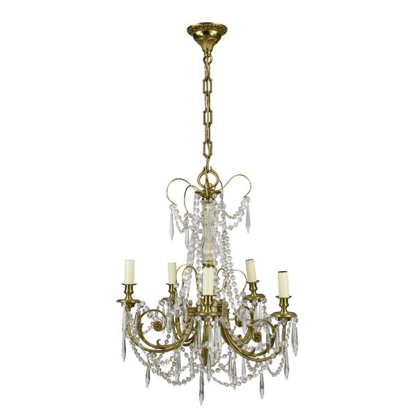 Chandeliers - Victorian Style 5 Arm Brass Draped Icicle Crystal Chandelier
