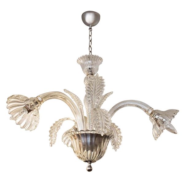 Chandeliers - Vintage Crystal Murano 3 Down Arm Leaves Chandelier