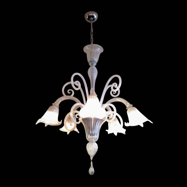 Chandeliers - Vintage Opalescent 5 Arm Calla Lily Shade Murano Chandelier