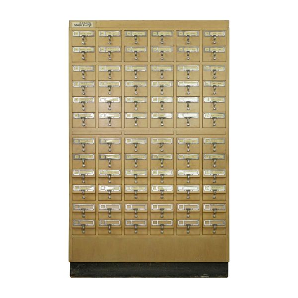 Commercial Furniture - 1950s New Life Sjstrom Solid Maple 72 Drawer Library Card Catalog Unit - Q284765