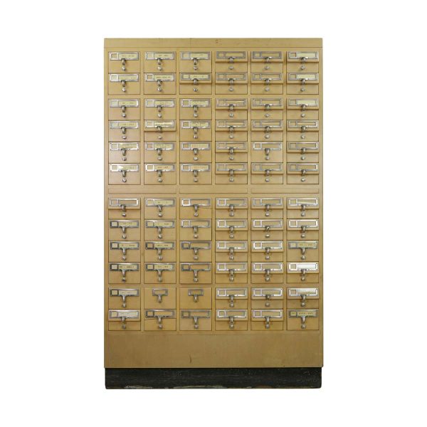 Commercial Furniture - 1950s New Life Sjstrom Solid Maple 72 Drawer Library Card Catalog Unit - Q284773