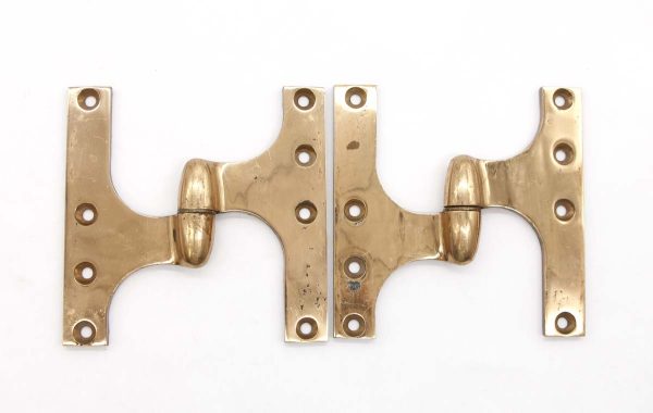 Door Hinges - Pair of Vintage 6 x 5.875 Rixson Polished Brass Left Handed Olive Door Hinges