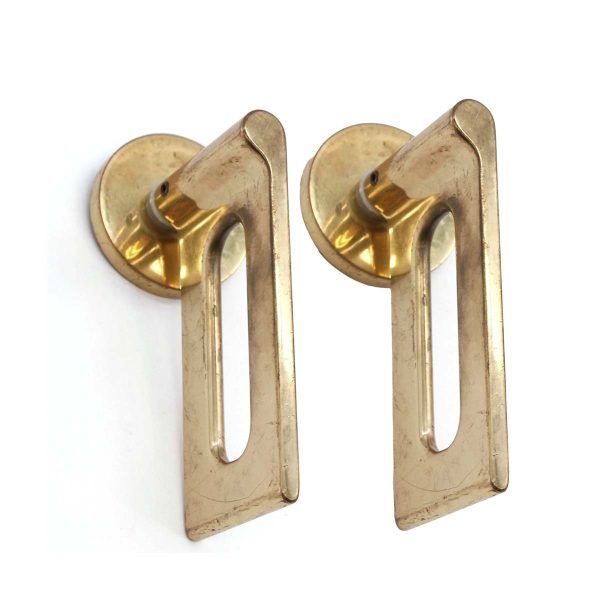 Door Knob Sets - Pair of Vintage Italian Modern Brass Rectangle Dummy Door Handles