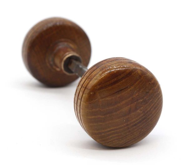 Door Knobs - Restored Round Flat Front Wood Door Knobs with Brass Shank