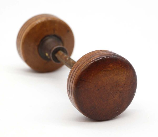 Door Knobs - Restored Round Flat Front Wood Door Knobs with Cast Iron Shank