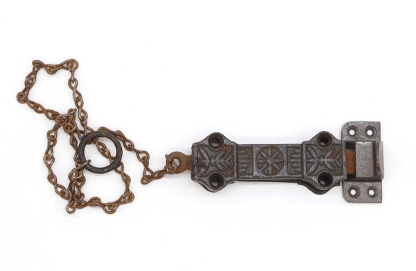 Door Locks - Victorian Cast Iron Spring Loaded Surface Door Bolt with Chain