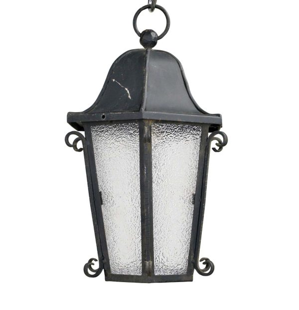 Exterior Lighting - Antique Traditional Steel Black Pebbled Glass Hanging Lantern Exterior Light