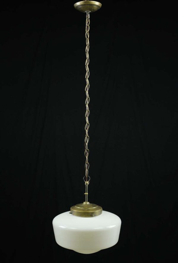 Globes - Vintage 13 in. Milk Glass Globe Brass Chain Schoolhouse Pendant Light