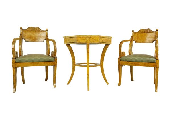 Living Room - Antique Biedermeier Period Maple Chairs & Tea Table Set