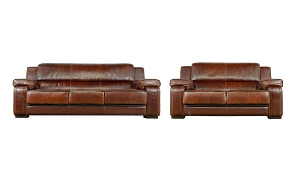 Living Room - Modern Brown Leather Couch & Love Seat Set