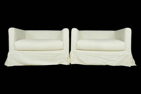 Living Room - Pair of Contemporary White Linen Maxalto Italian Simpliciter F Arm Chairs