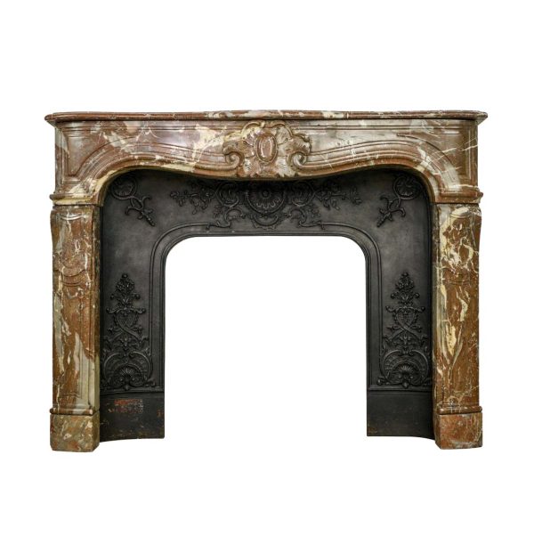 Marble Mantel - Antiqu Louis XV Rouge Royale Marble Serpentine Mantel with Cast Iron Insert