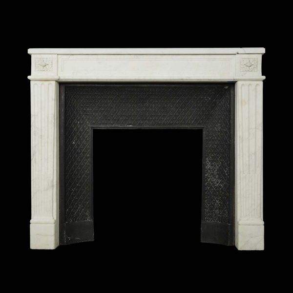 Marble Mantel - Antique Louis XVI Style White Marble Mantel with Cast Iron Insert