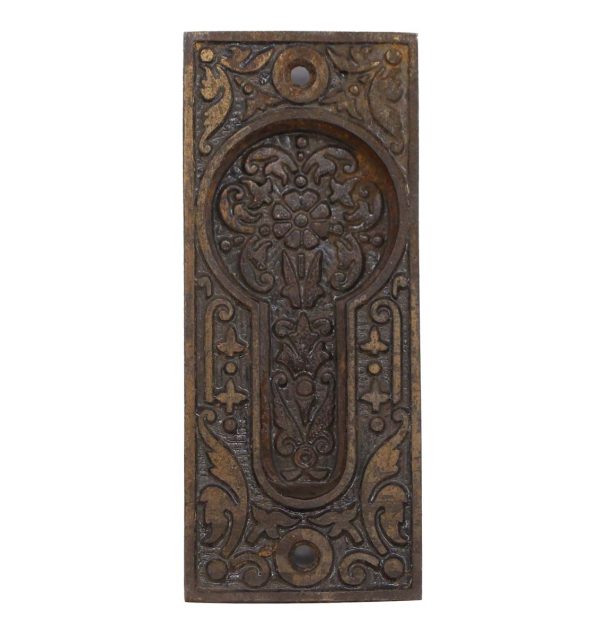 Pocket Door Hardware - Antique 4.625 in. Sargent Cast Iron Victorian Recessed Pocket Door Plate