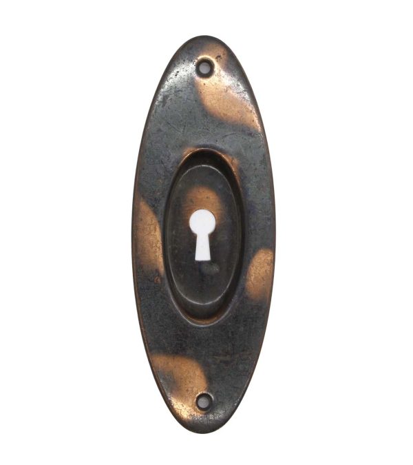 Pocket Door Hardware - Vintage 7 in. Japanned Oval Keyhole Recessed Steel Pocket Door Pull