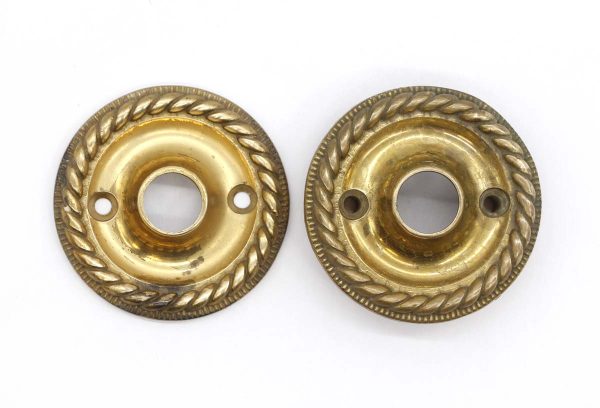 Rosettes - Pair of Vintage 2.5 in. Braided Edge Brass Door Rosettes