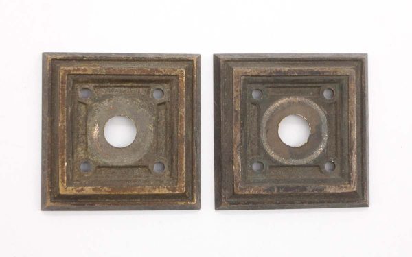 Rosettes - Pair of Vintage Art Deco Bronze Square Sargent Door Rosettes