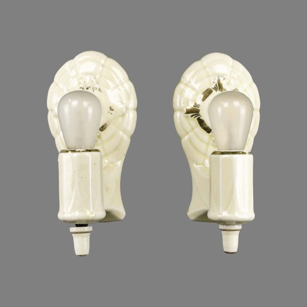 Sconces & Wall Lighting - Pair of Traditional Off White & Gold Porcelain 1 Arm Wall Sconces