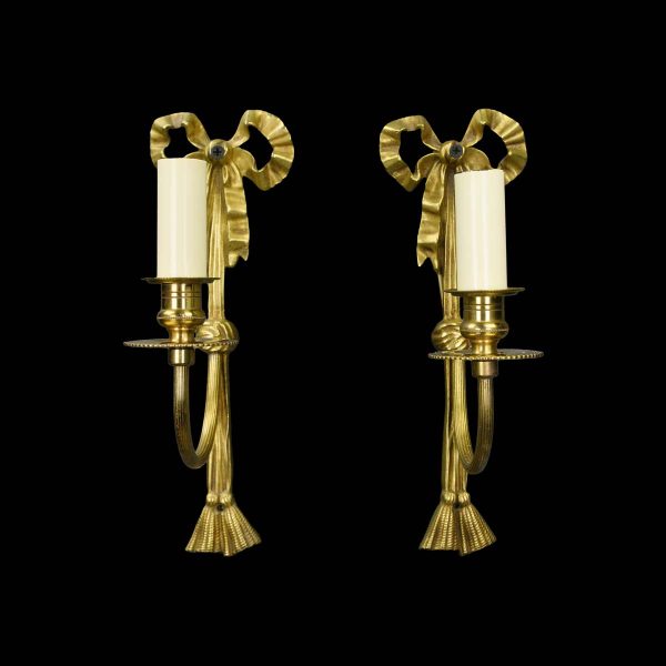 Sconces & Wall Lighting - Pair of Vintage 1 Arm Brass Ribbon Tassel Wall Sconces