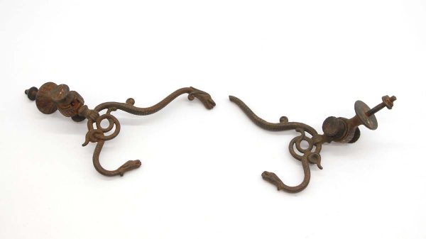Single Hooks - Pair of Antique Wrought Iron Serpentine Hall Tree Wall Hooks