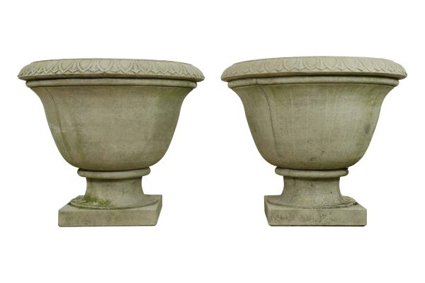 Stone & Terra Cotta - Pair of 26.75 in. Concrete Egg & Dart Trim Urn Shaped Garden Planters