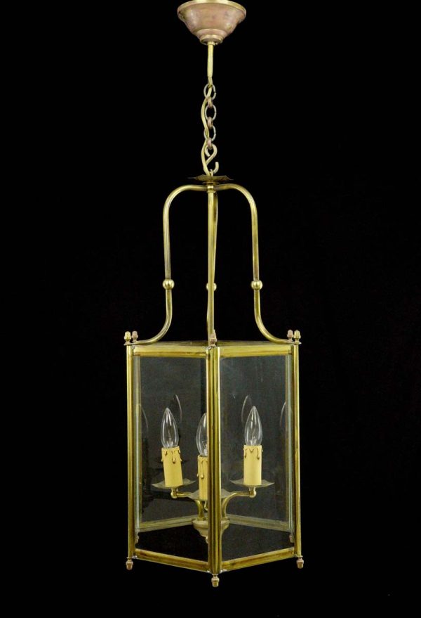 Wall & Ceiling Lanterns - Traditional 3 Arm Brass & Glass Hexagonal Lantern Pendant Light