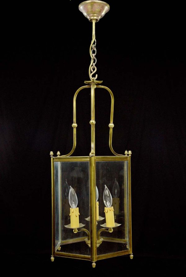 Wall & Ceiling Lanterns - Traditional 3 Light Brass & Glass Hexagonal Lantern Pendant Light