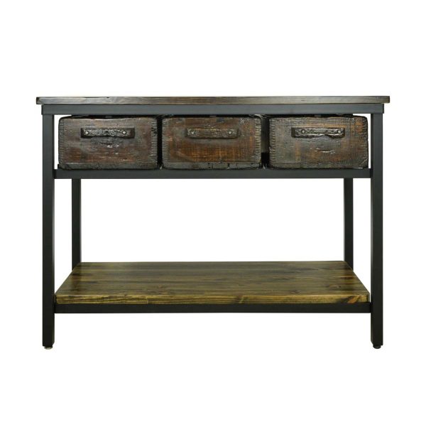 Altered Antiques - Handcrafted Provincial Pine Steel Frame 3 Drawers Kitchen Island Table