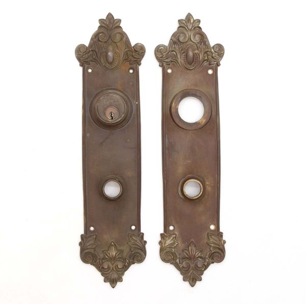 Back Plates - Pair of Antique 12.75 in. Bronze Avallon Entry Double Doors Back Plates