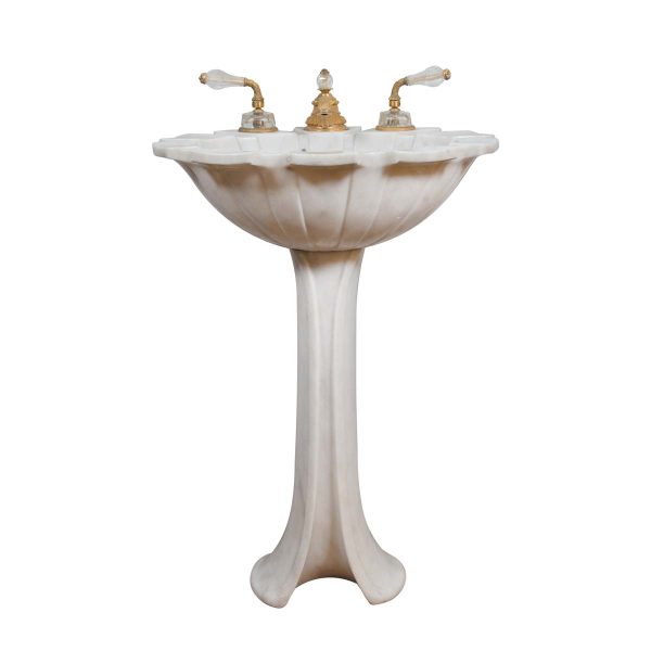 Bathroom - 1980s Sherle Wagner White Clamshell Marble Sink with Gilt & Cut Glass Hardware