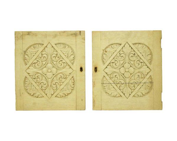 Cabinet Doors - Pair of Handmade Floral Carved Oak Cabinet Doors