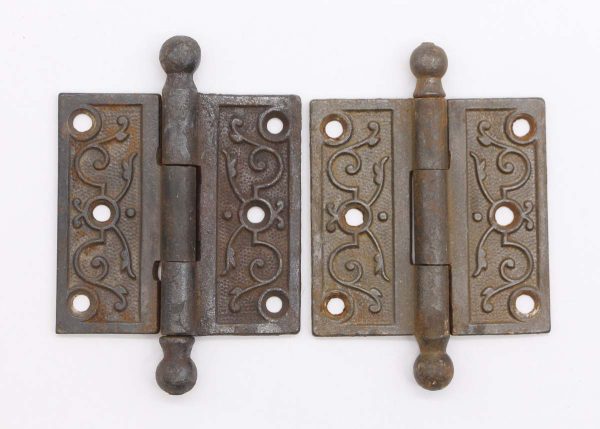 Cabinet & Furniture Hinges - Pair of Victorian 3 x 3 Cast Iron Ball Tip Butt Door Hinges