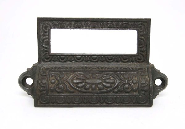 Cabinet & Furniture Pulls - Antique Victorian Cast Iron Pharmacy Drawer Bin Pull with Label Slot