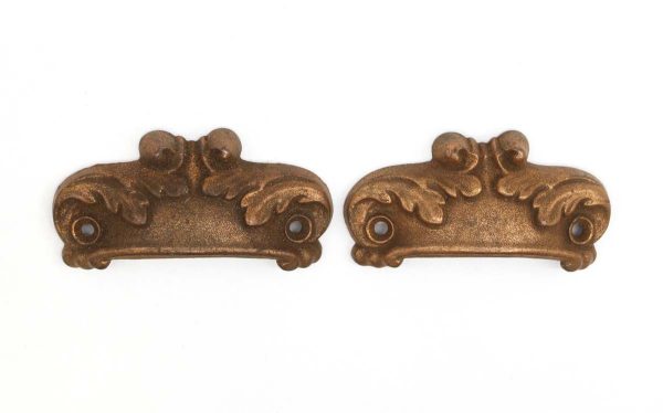 Cabinet & Furniture Pulls - Pair of Victorian 4 in. Copper Plated Cast Iron Bin Drawer Pulls