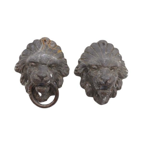 Cabinet & Furniture Pulls - Pair of Vintage Blackened Brass Lion Head Door Pulls