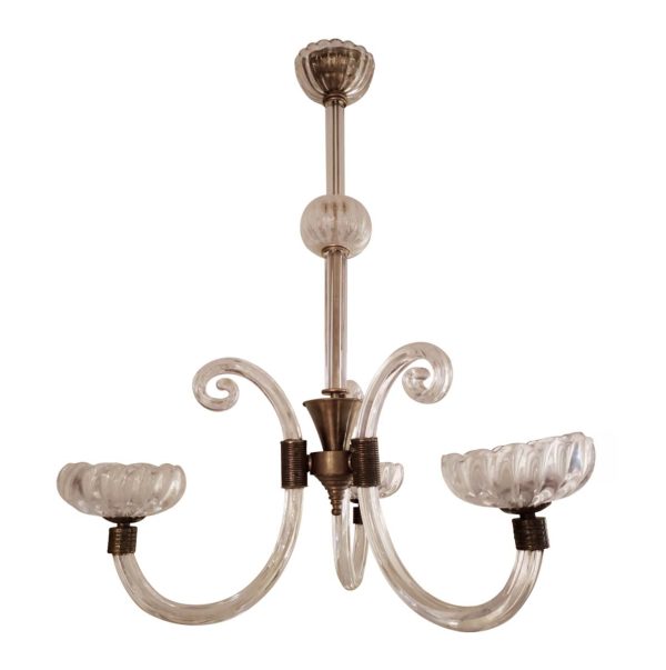 Chandeliers - Antique Clear Murano Crystal 3 Arm Curl Horns Chandelier