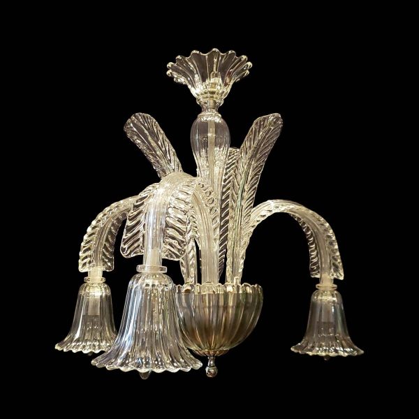 Chandeliers - Heavy Crystal 3 Leaf Arm Murano Chandelier with Matching Up Leaves