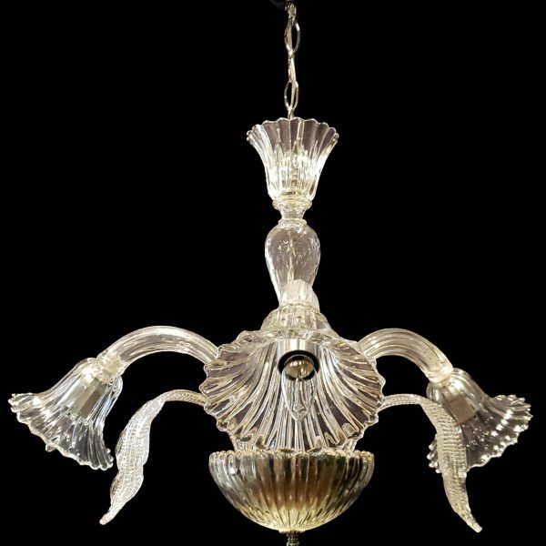 Chandeliers - Vintage Murano Crystal 3 J Arms Chandelier with 3 Down Leaves