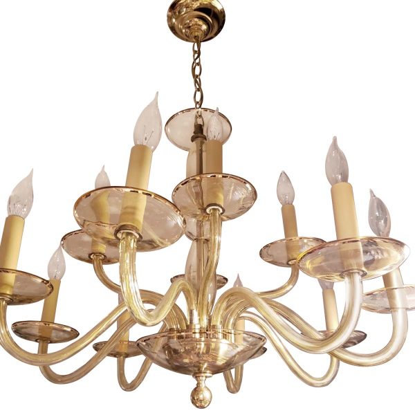 Chandeliers - Vintage Murano Glass Yellow Amber 2 Tier 12 Arm Chandelier