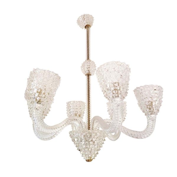 Chandeliers - Vintage Rostrato Murano Clear Glass 6 Arm Chandelier